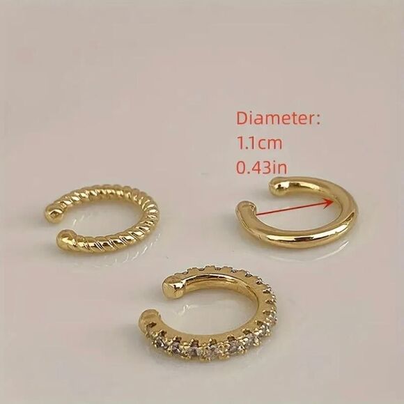 Set of 3 Gold Tone Earrings for Women Without Piercing - Picture 3 of 5